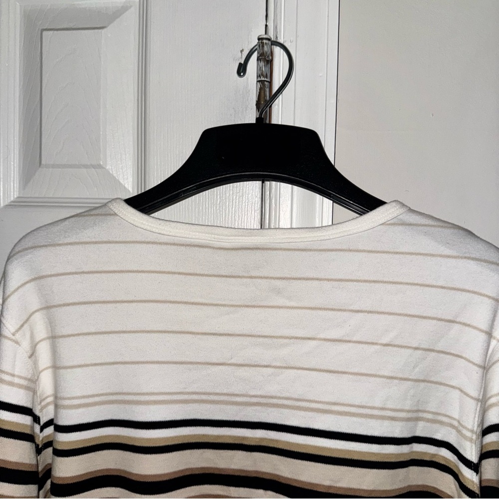 Classic Elements Women's L (14-16) Striped Knit Top 3/4 Sleeve Pink White Beige - Picture 11 of 14
